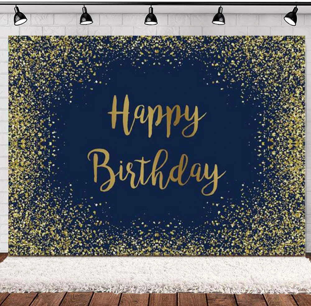 

Photography Backdrop Navy Blue Gold Glitter Happy BIrthday Party Decoration Adult 16th 18th 21th 30th 40th 50th 60th Decoration