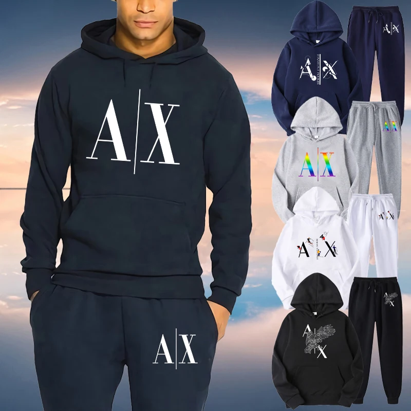 

Newest Men's Hoodie Sets Letter Printed Tracksuit Hooded Sweatshirt + Jogging Pants Outfit Man Pullover Hoody Hip Hop Streetwear