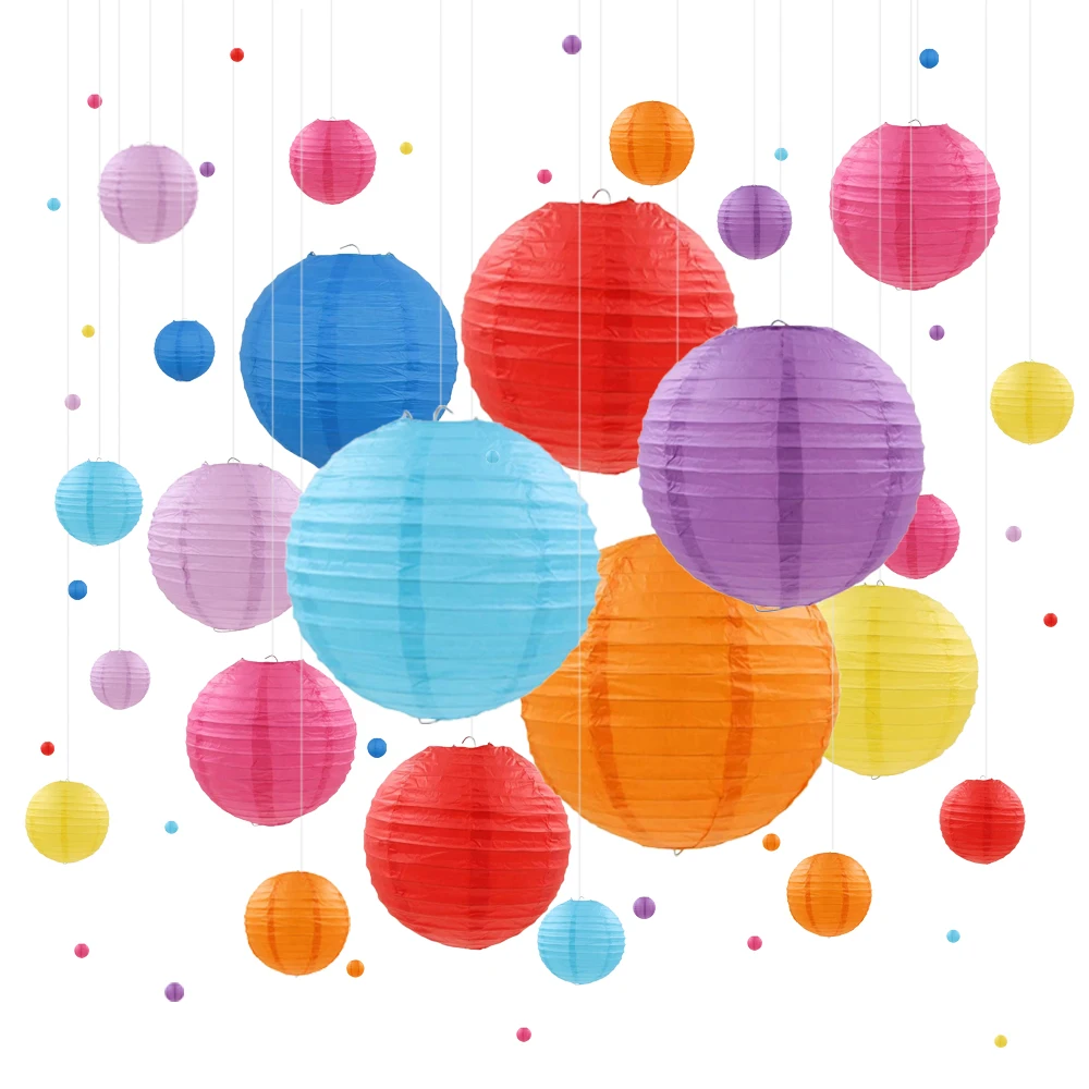 

Hanging 4''-14'' 24pcs Decorations Paper Birthday Lanterns Japanese Lampion Chinese Colorful Decor Party Lanterns Wedding