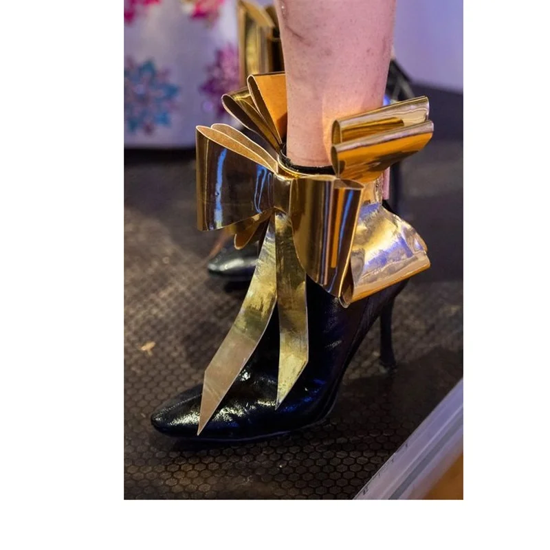 Черные матовые сапоги до середины икры с бантом модные пикантные зимние ботинки