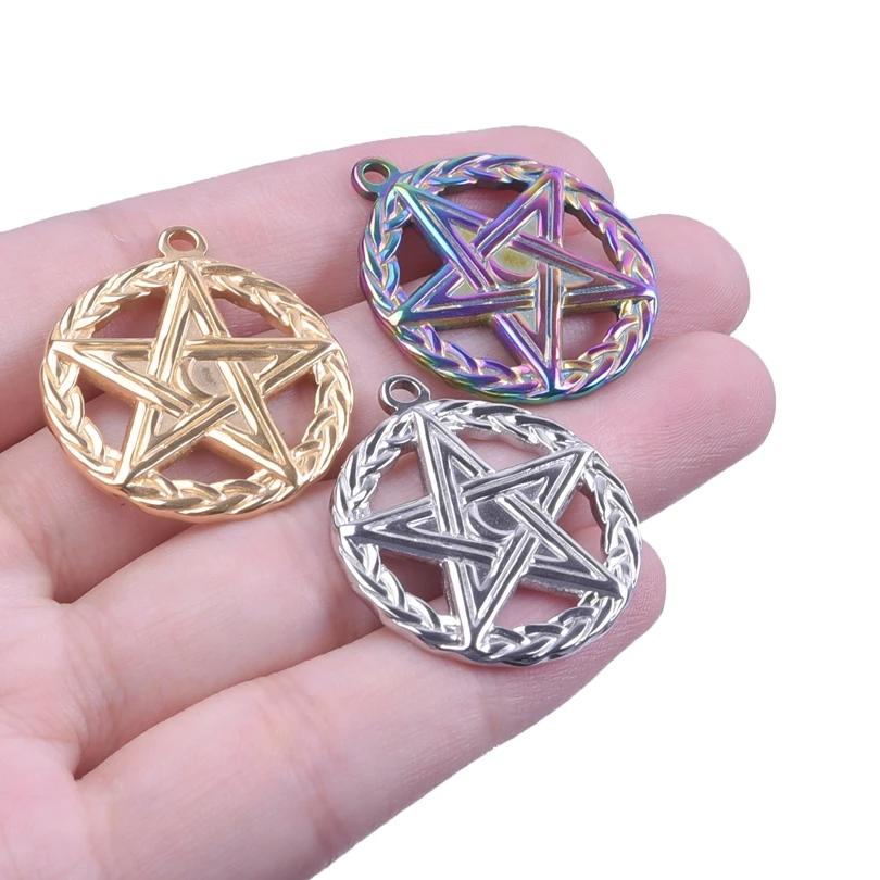

Trendy Pentagram Star Pendants Stainless Steel Charm Accessories diy Charms For Jewelry Making Necklace 5pcs Wholesale