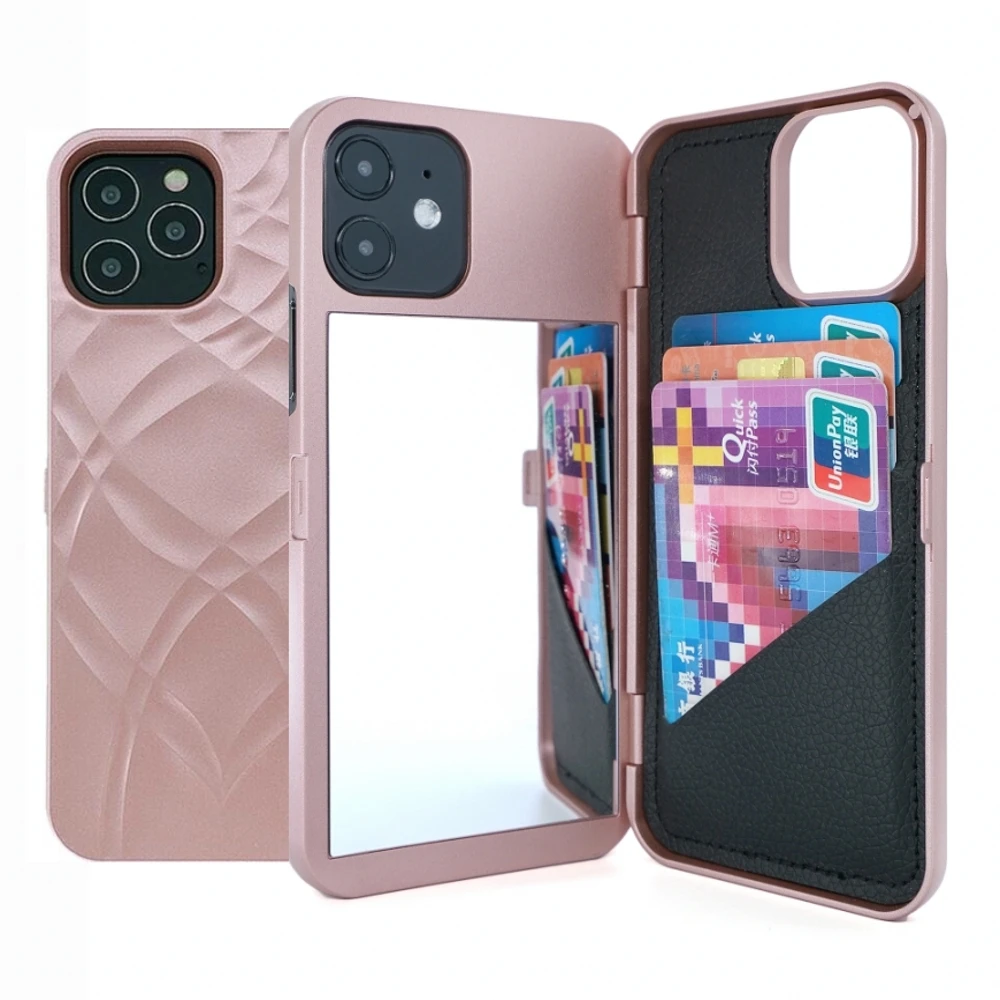 

W7ETBEN Card Slot Wallet Mirror Back Cover Flip Case for iPhone 13 12 11 XS Max XR X 6 6S 7 8 Plus SE2 11 12 13 Pro Max 12 mini