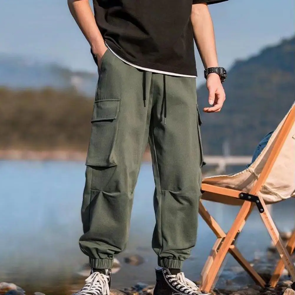 Брюки-карго мужские с эластичным поясом однотонные свободные штаны большими
