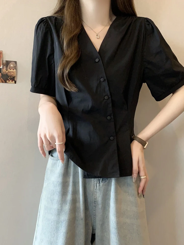 Plus Size Plus size women clothing Belly Covering Slim fit Slimming Diagonal Buckle Short sleeve Shirts Female Summer Fat Sis...