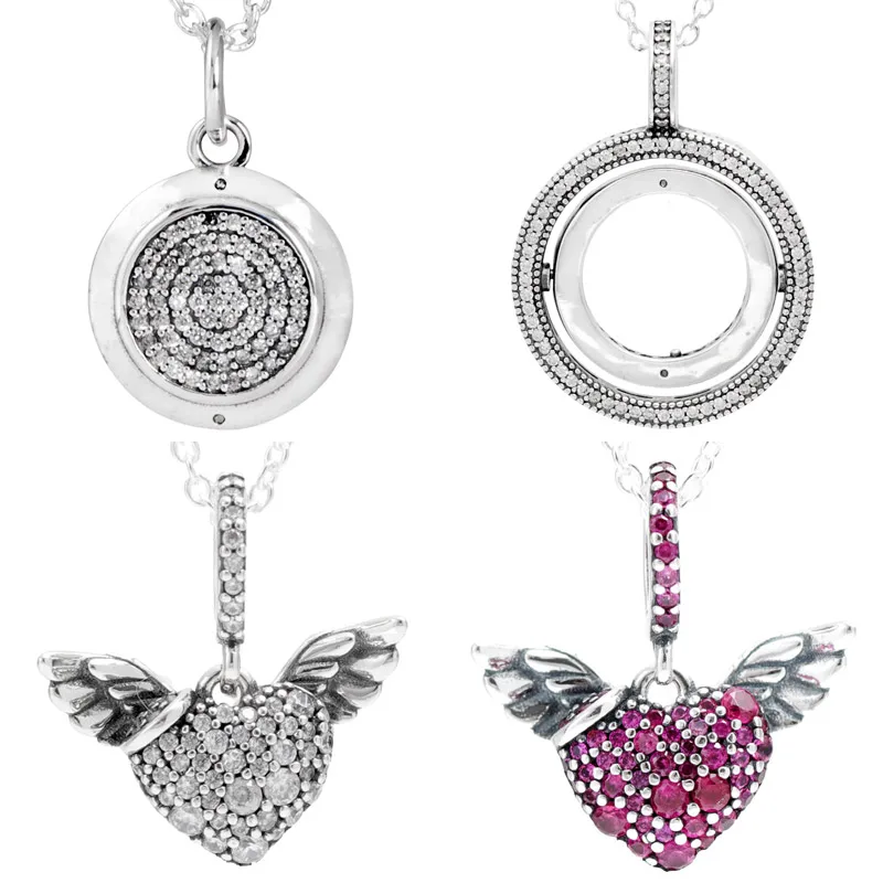 

Оригинальное ожерелье-подвеска из стерлингового серебра 925 пробы с подписью логотипа, вращающееся сердце и крылья ангела, украшение для поделок