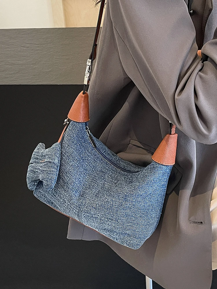 Женские джинсовые сумки на плечо простая однотонная дизайнерская синяя сумка