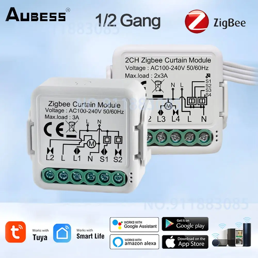 

ZigBee Smart Curtain Switch Controller For Roller Shutter Electric Motor 1/2Gang Curtain Module Home Relay With Alexa Google