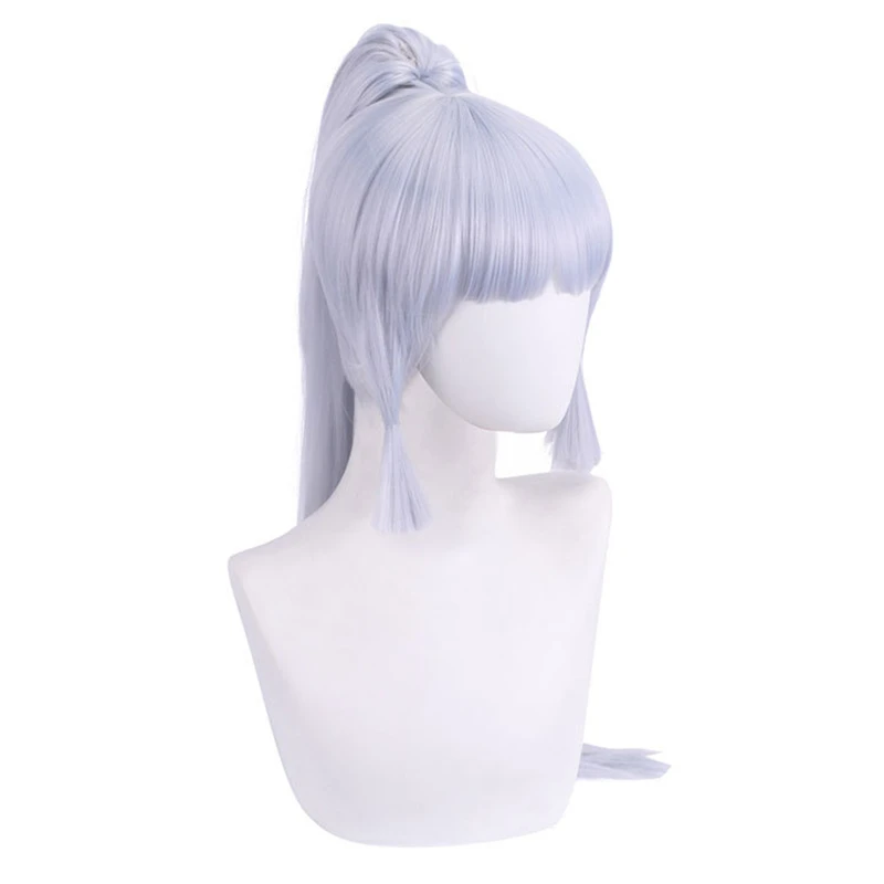 

Genshin Impact Cosplay Shenli Linghua Wig Kamisato Ayaka 80cm Long Straight Ponytail Bangs Temples Heat Resistant Hair