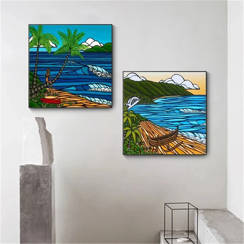 

Алмазная Картина Рисунок Гавайского Пляжа в стиле поп-арт Картина постер Настенная картина вышивка крестиком для гостиной украшение для до...