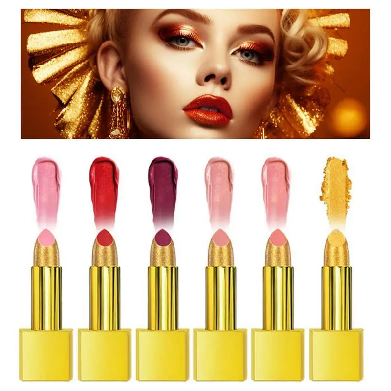 

Gold Lipstick Metallics Sparkly Moisturizing 6-Color Metallics Lipstick Long Lasting Waterproof For Girls Women Lipstick Makeup