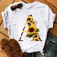 women t shirt fashion casual t shirt leopard sunflower print font a b c d e o white graphic t shirts harajuku tops t shirt