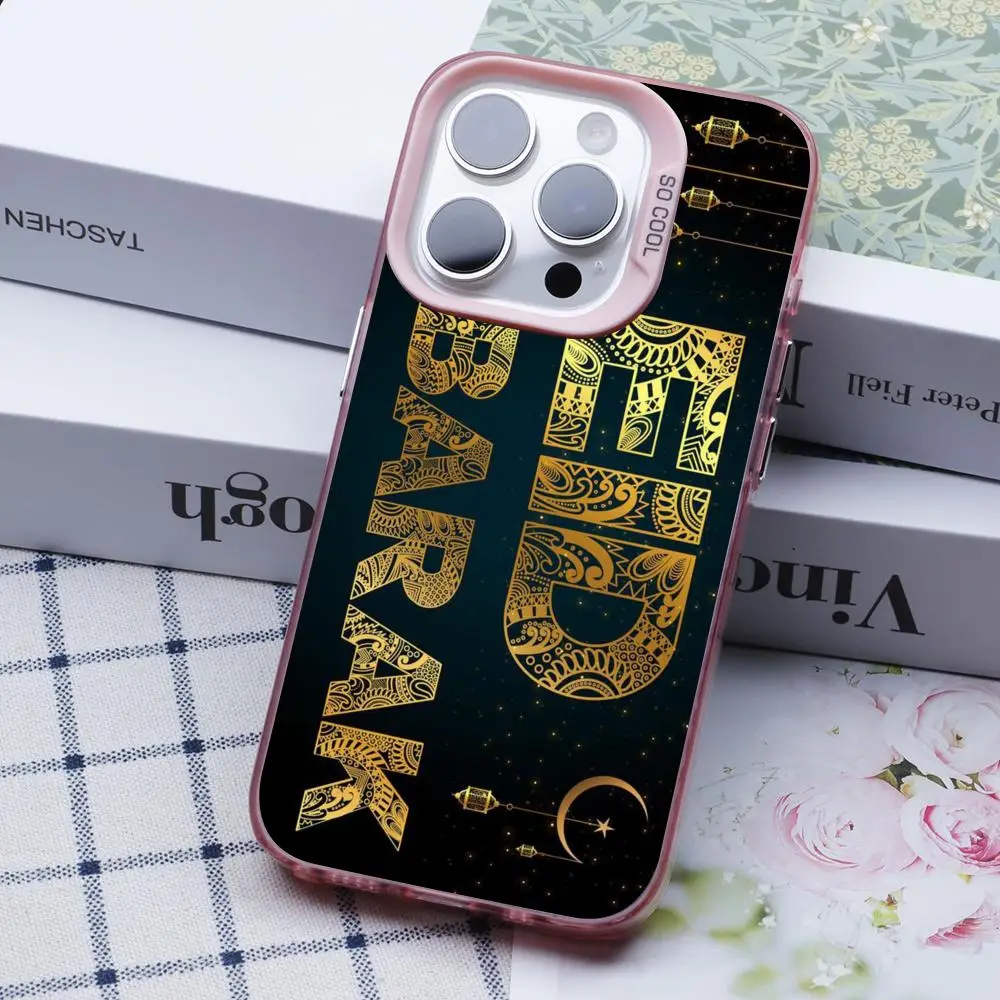Фото Чехол для телефона «Ид Мубарак» для iPhone 17, 16, 15, 14, 13, 12, 11, X, XR, XS, Air, Pro, Max, Plus, розовый, разноцветный, серебристый №1