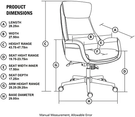 

High-Back Office Chair Leather Adjustable Swivel Desk Chair with Arms, Cream