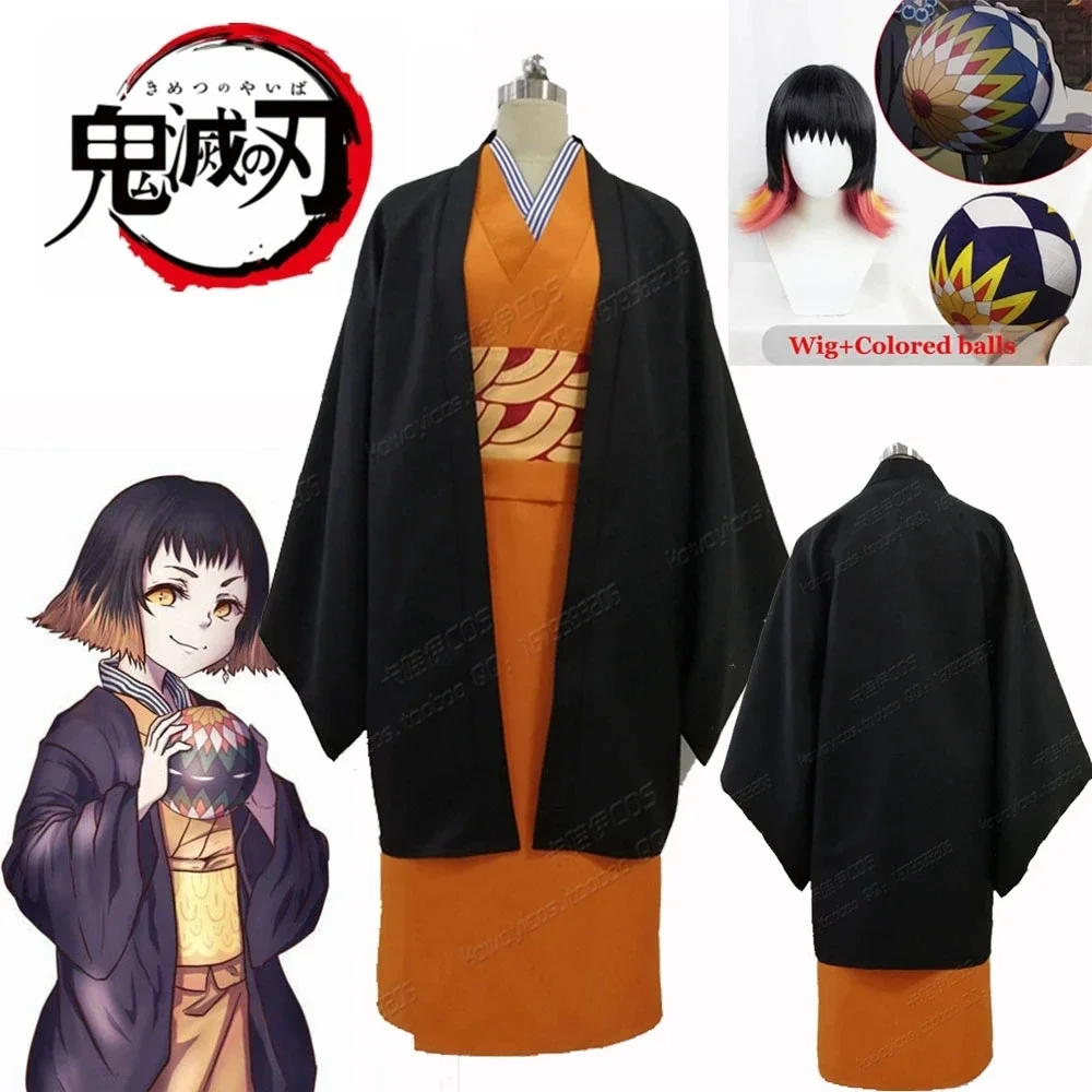 

Demon Slayer Kimetsu no Yaiba Susamaru Kimono Cosplay Costumes Uniform Suit Susamaru Cosplay Wig Ball prop For Halloween