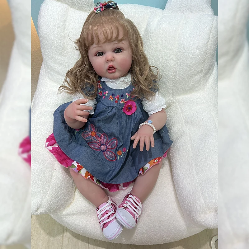 

60CM Reborn Toddler Girl Doll 3D Skin with Visible Veins Handmade Art Doll Princess Doll with Rooted Hair Real Picture