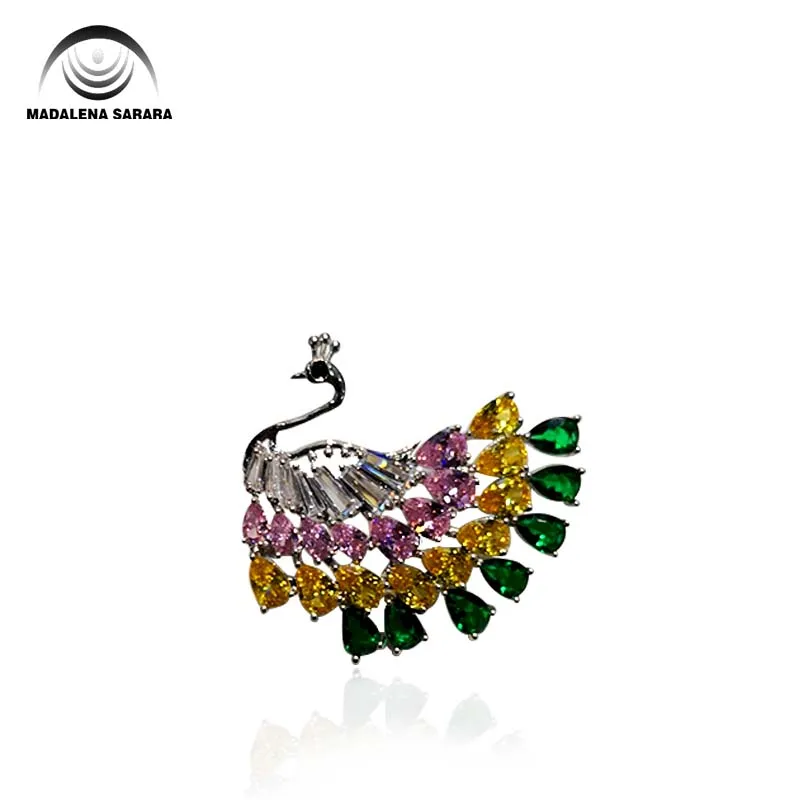 MADALENA SARARA AAAA Цирконий и кристалл инкрустированная жемчугом брошь гол покрытая медь Павлин Стиль тонкая Брошь булавка для женщин ювелирные изделия