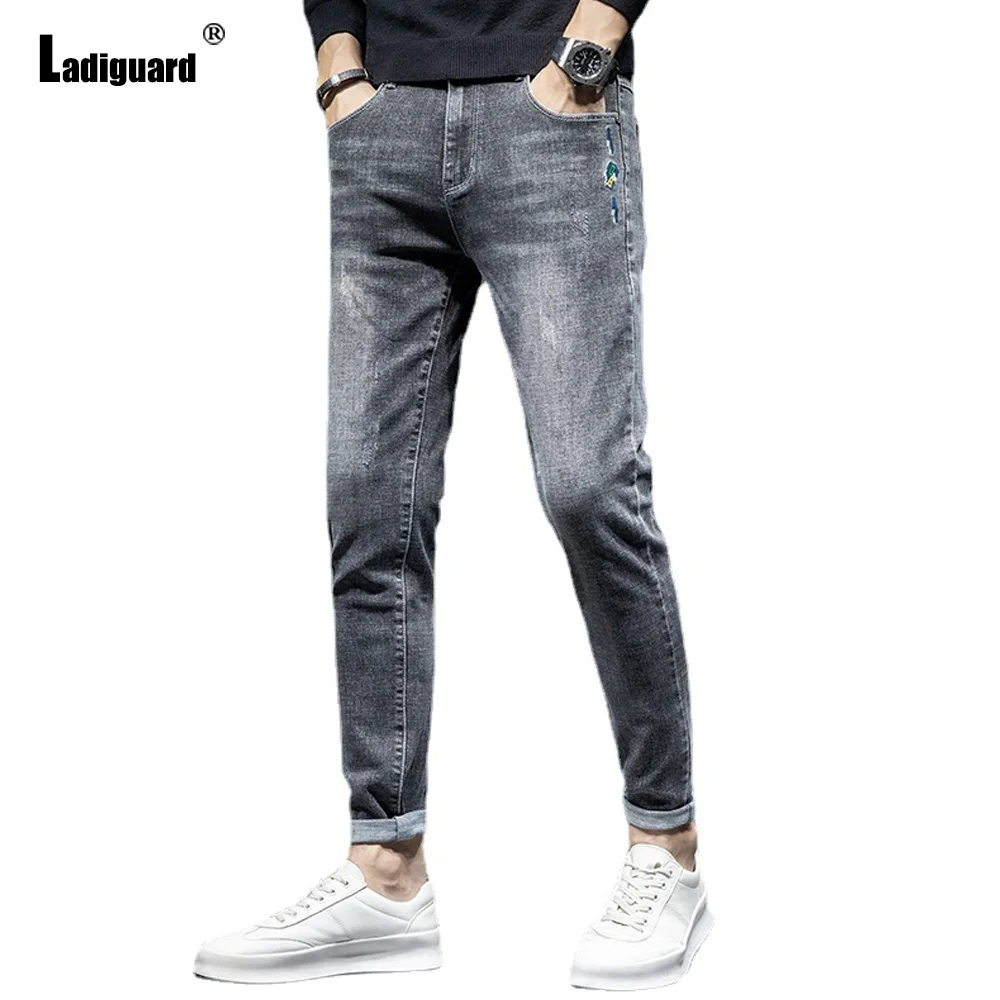 Ladiguard Plus Size Men's jeans simple pencil denim pants korean fashion spliced demin bottom Sexy ropa hombre Hip Hop trousers