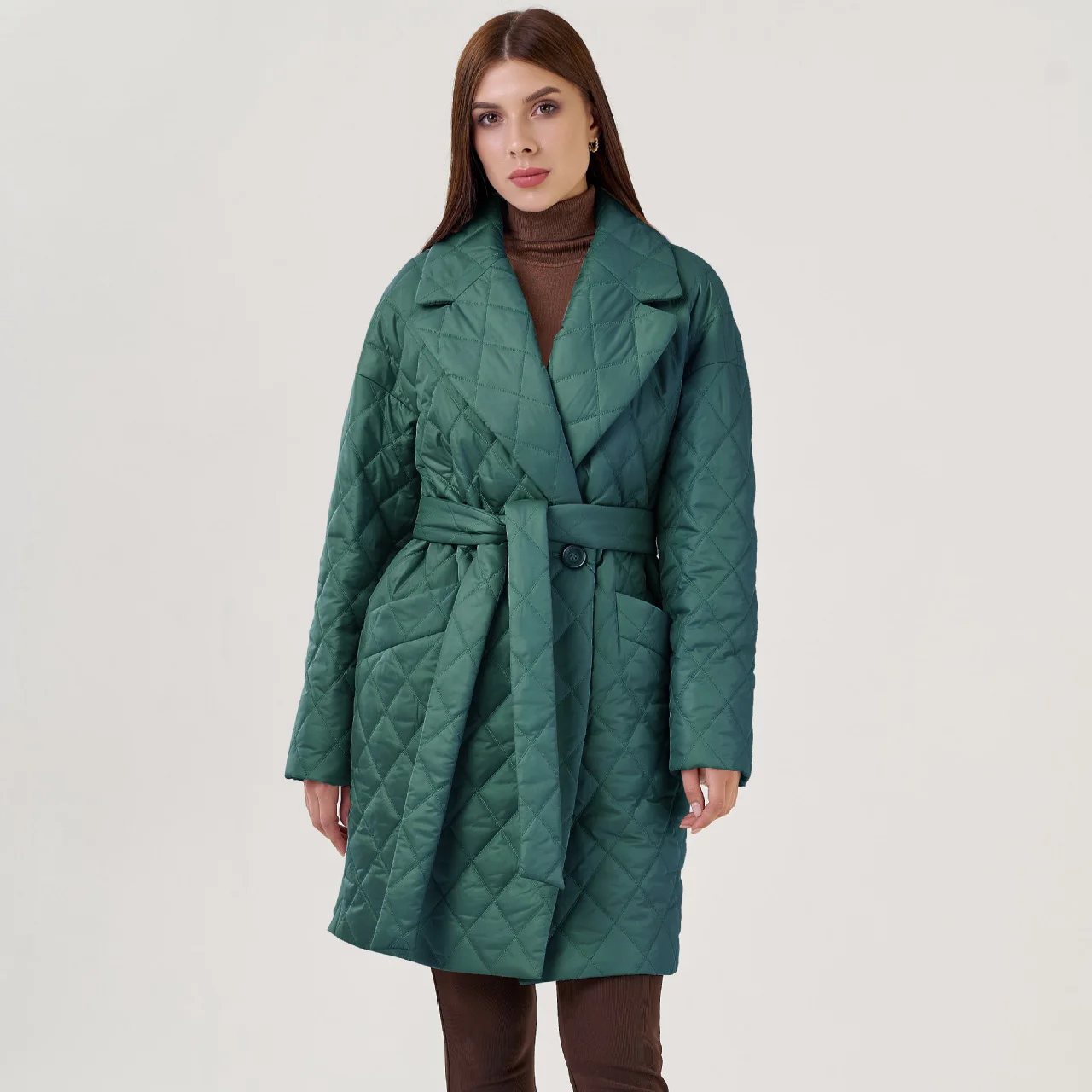 Winter Rhombus Long Parkas Women 2022 Thick Warm Coat Lace Up Turn Down Collar Padded Jacket Female Casual High Quality Outwear