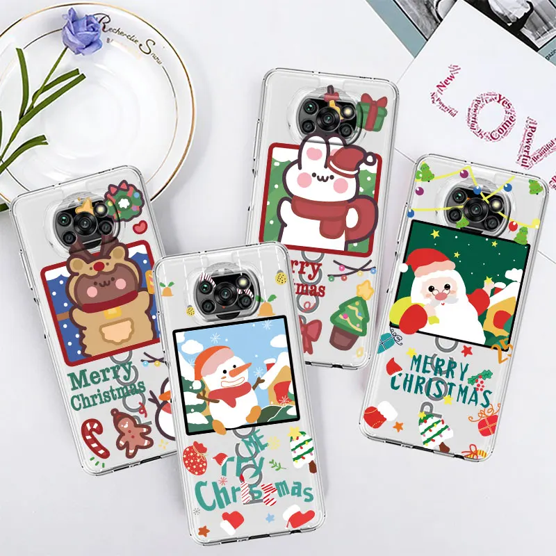 

Transparent Soft Case For Xiaomi Mi Poco X3 NFC M3 F3 11 Lite 12 11T 10T Pro 9T Note 10 Shockproof Cover Christmas Red Nose Elk