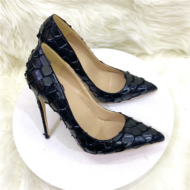 

Туфли-лодочки из искусственной кожи со змеиным принтом питона на высоком каблуке 12 см, женские модные привлекательные черные туфли с острым носком для дам
