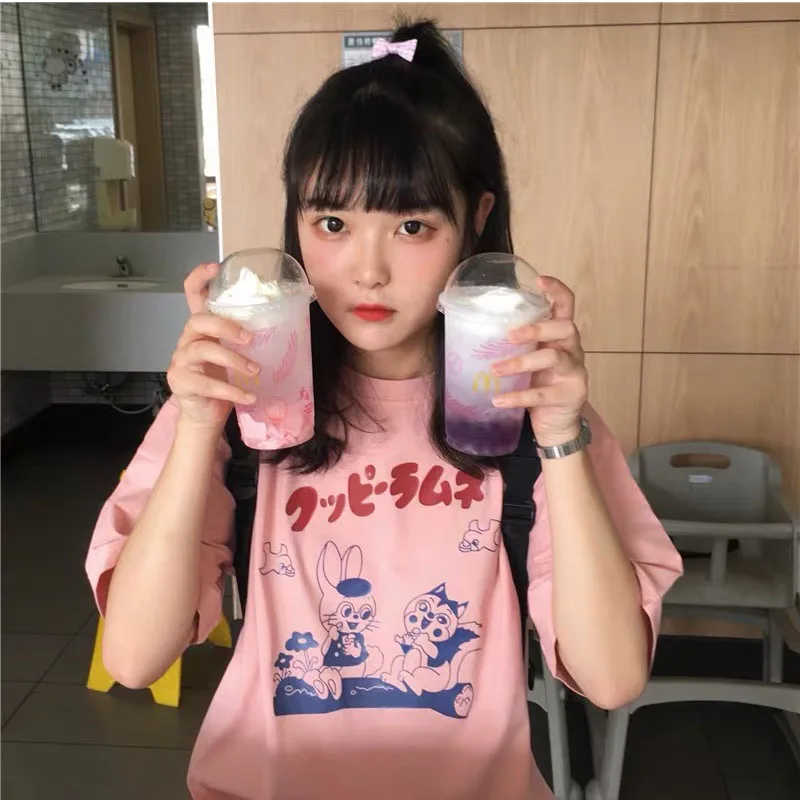 

Summer New Oversized T-shirt Harajuku Kawaii Sweet Simple Casual Comfort Short Sleeve Tops Cute Fashion Versatile Women Clothing