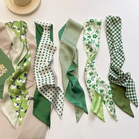 green dot checkerboard print silk scarves ldaies long scarf handle bag band narrow ribbon headband choker hair tie neckerchief