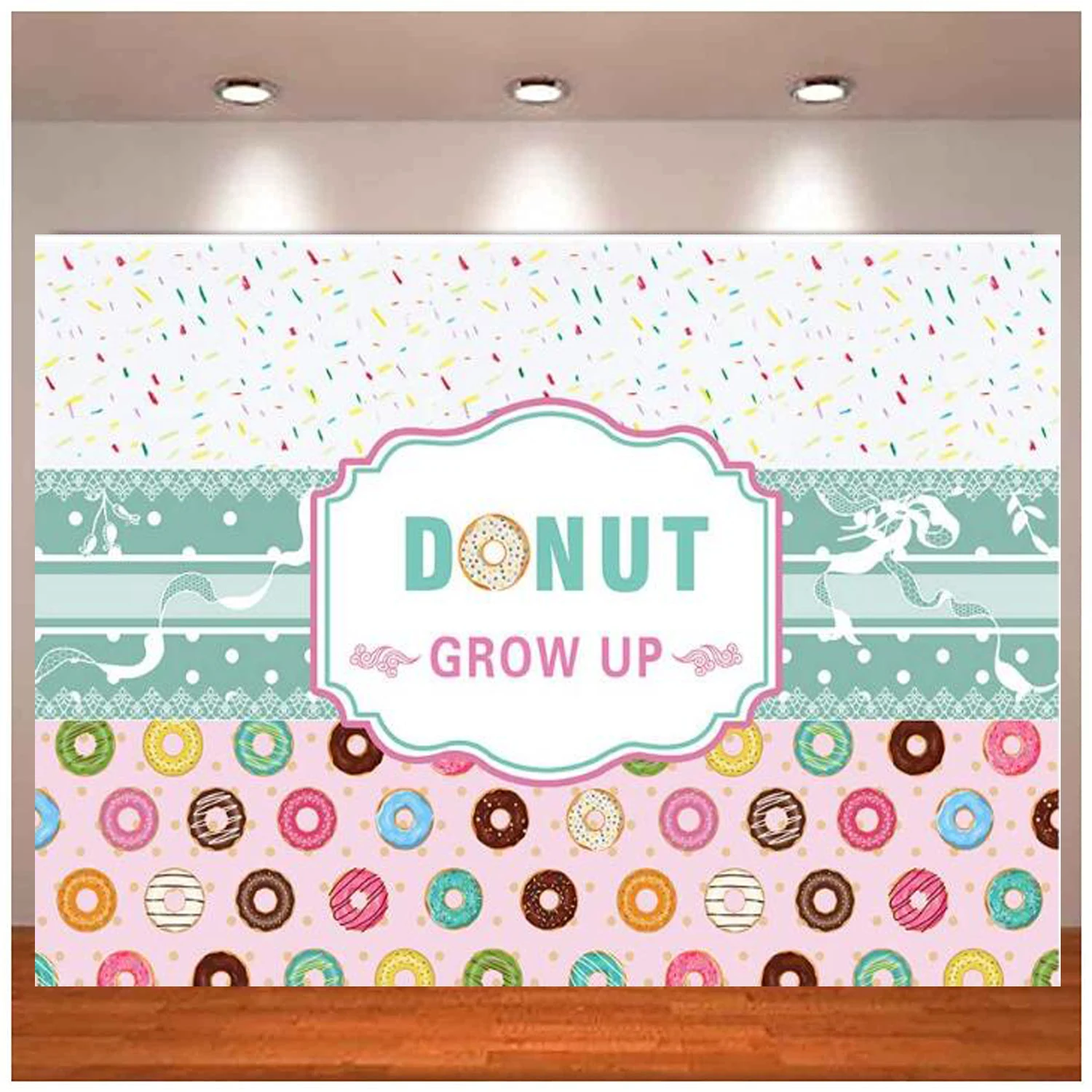 

Donut Grow Up Baby Shower Party Photography Backdrop Baby Girl 1st Birthday Photo Background Dessert Table Decorations Banner