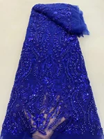 african beads tulle mesh lace fabric 2022 royal blue high quality lace nigerian net lace fabrics for women party wedding