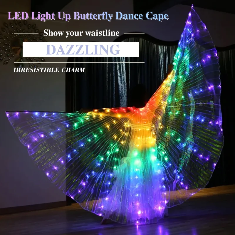

LED Butterfly Colorful Wing with Telescopic Sticks Isis Belly Dance Glow Light Up Costume Party Carnival Festival Performance
