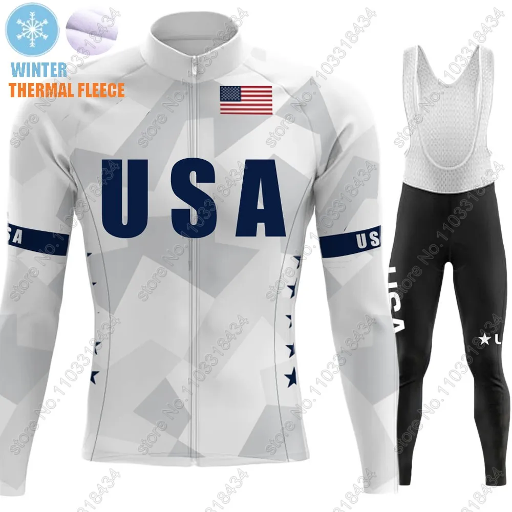 2024 США Naiontal команда Велоспорт Джерси комплект с длинным рукавом мужская зимняя