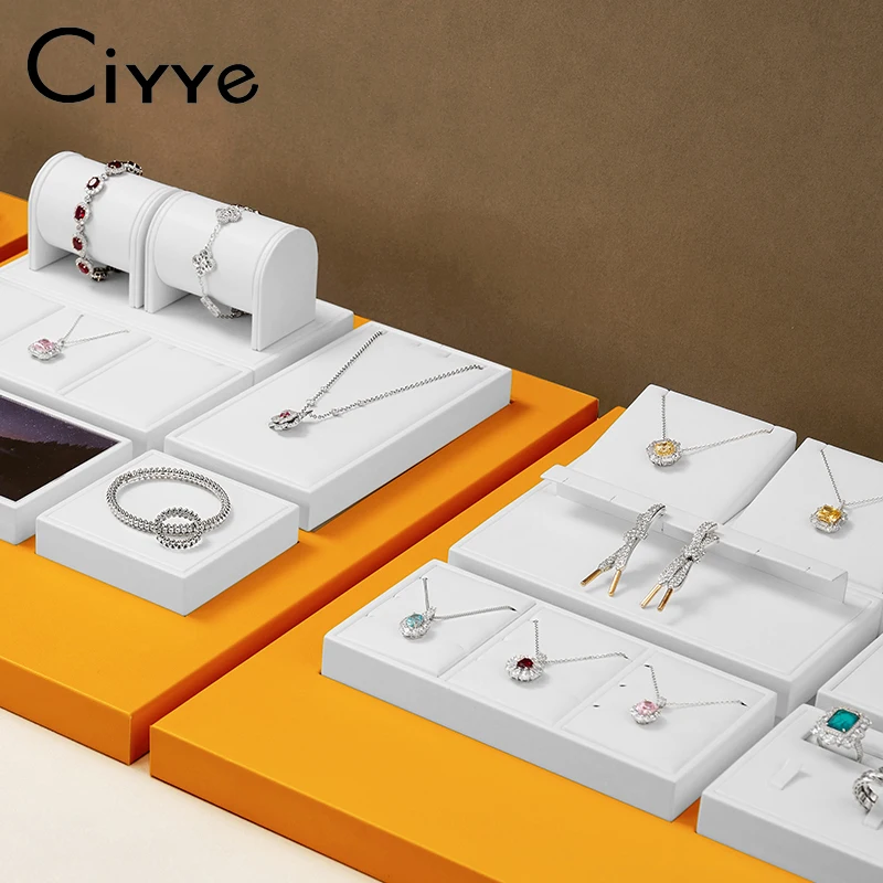 

Ciyye Orange Jewelry Display Props Pendant Necklace Display Stand PU Leather Ring Bracelet Earrings Pendant Jade Show Seat Set