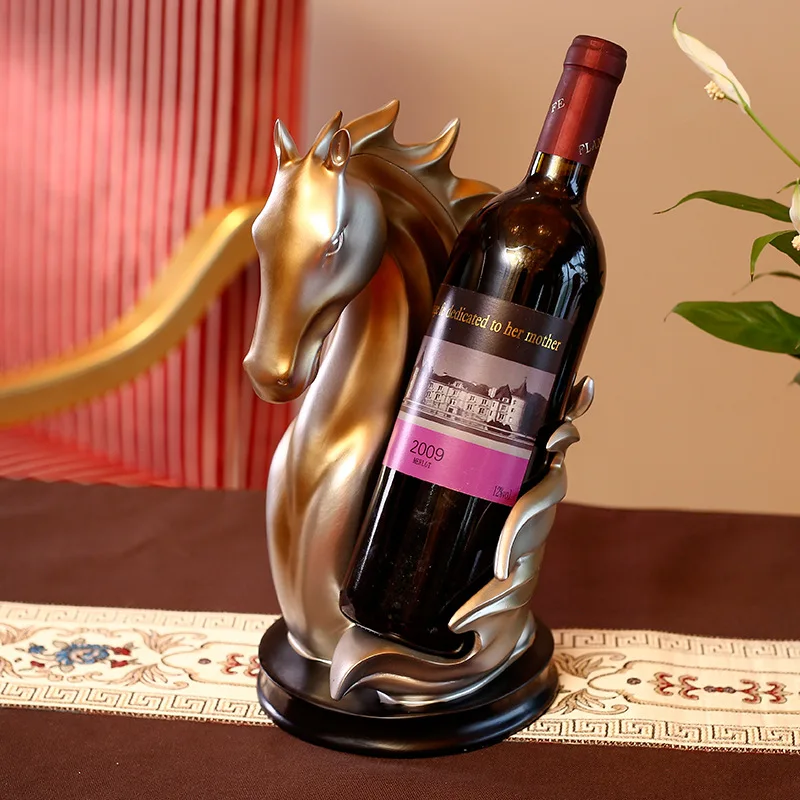 

Free Standing Wine Rack Organizer Storage Vintage Design Resin Wine Holder Kitchen Luxury Horse Porta Vinho Home Garden