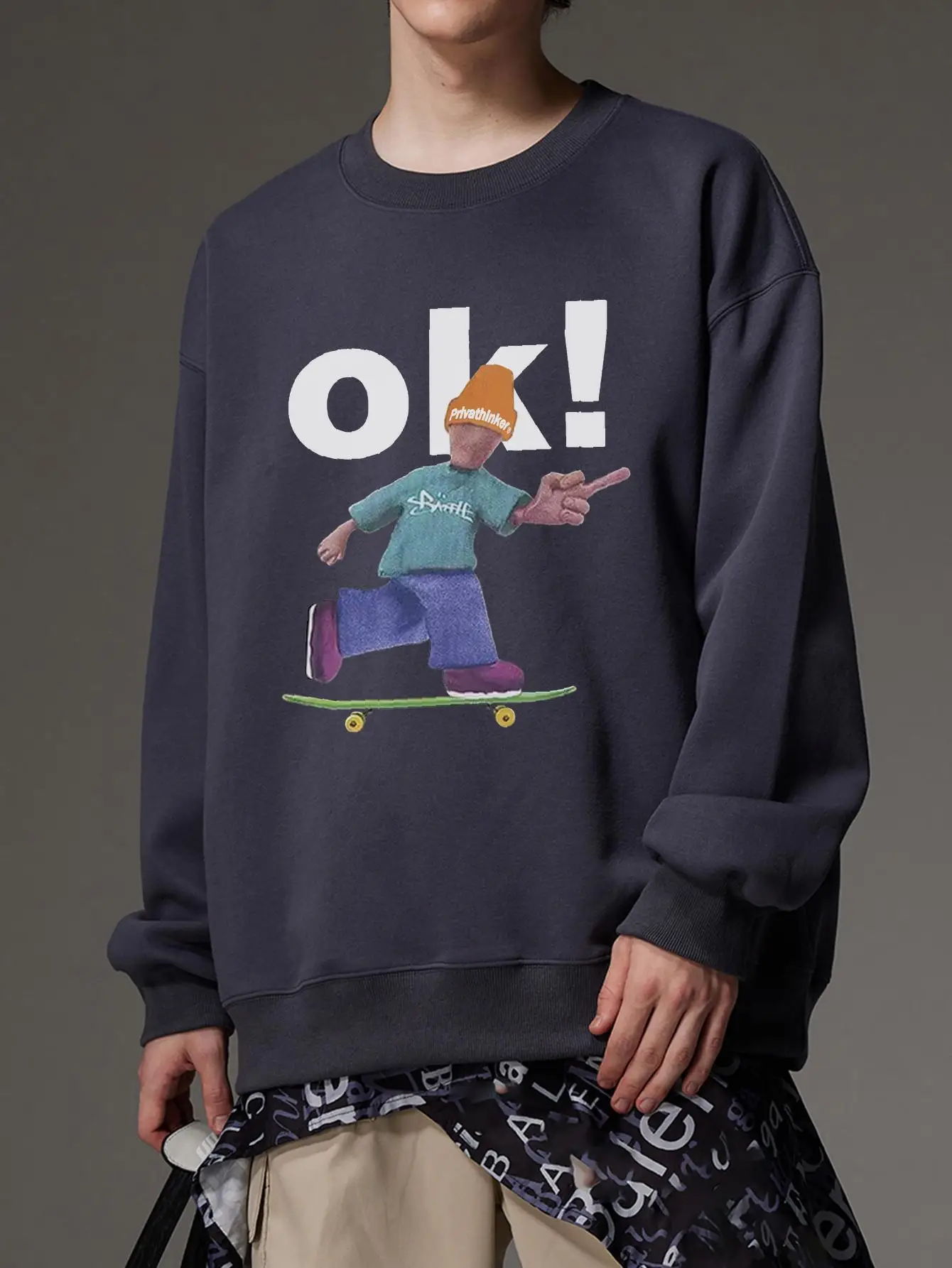 OK Print Man High Street Style Pullovers Oversize Hoodies Kpop Unisex Y2k Designer Brand Clothing Drop Shoulder Male