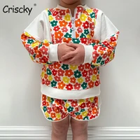 criscky new spring baby boys girls clothes children toddler costume kids tracksuits flower hoodies jacket pants 2pcs sets