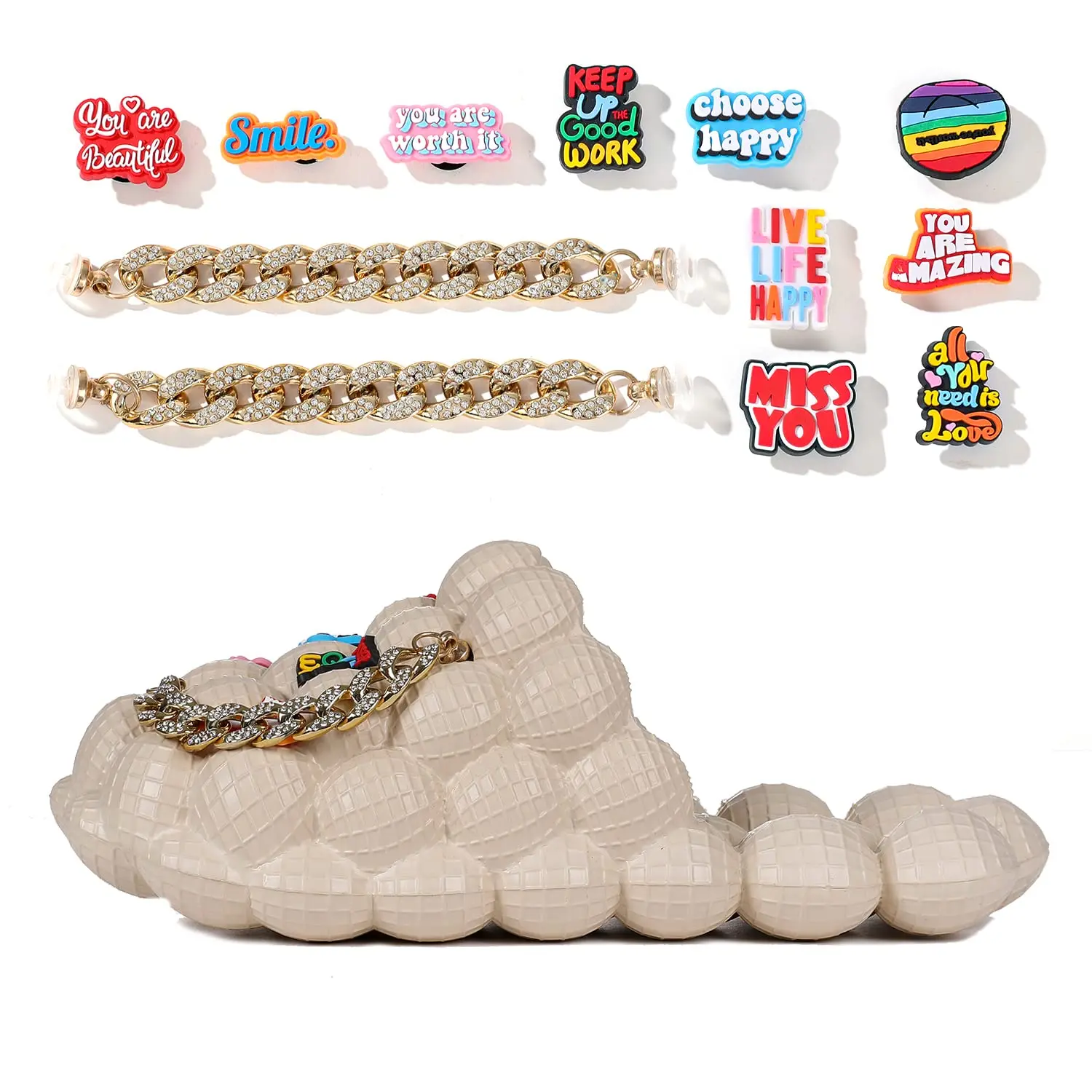 Bubble Slides for Women Men Fashion Chain Bubble House Slippers Summer EVA Flip Flops Beach Slides Shoes Gift for Friends