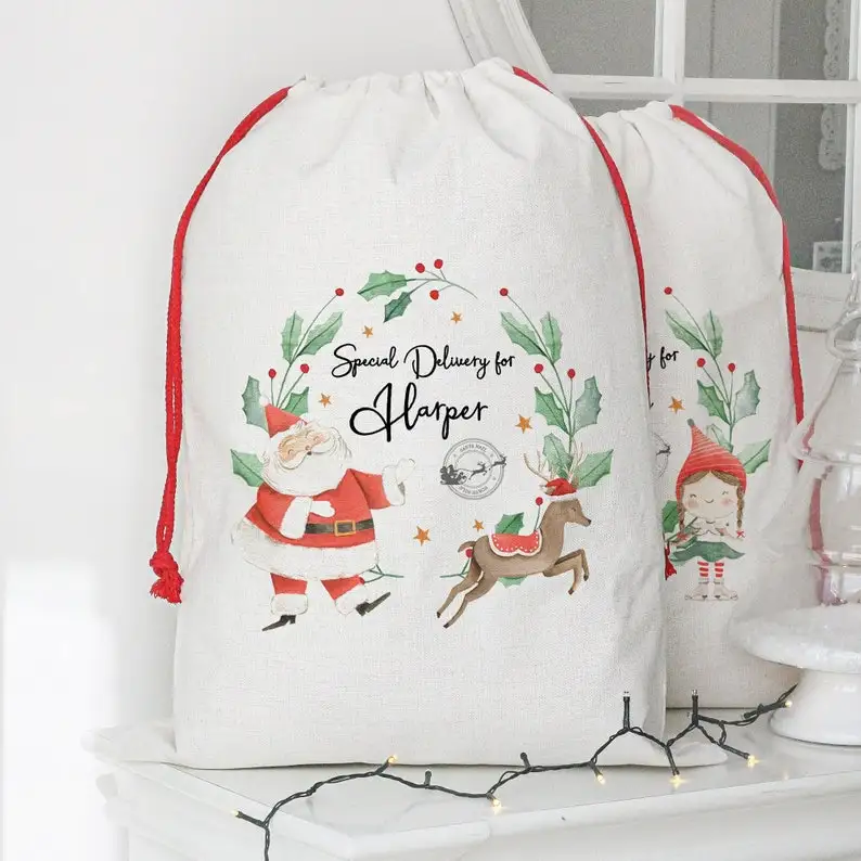 

Personalised Christmas Sack, Christmas Presents Bag, Christmas Gift Bag Sack, Reindeer Santa Sack, Christmas Eve Bag
