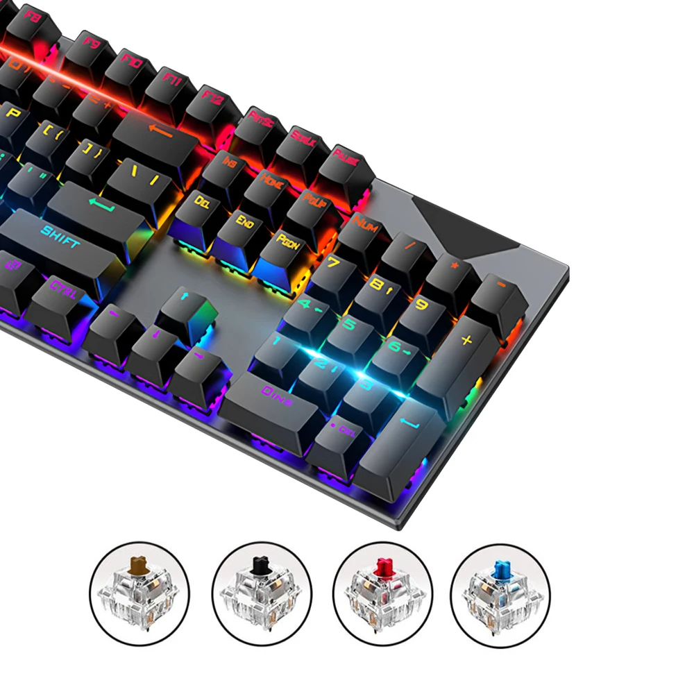 

Mechanical Keyboard USB Wired Gaming Blue Red Switch 104keys Anti-Ghosting LED Backlit RGB for Gamer Laptop Computer