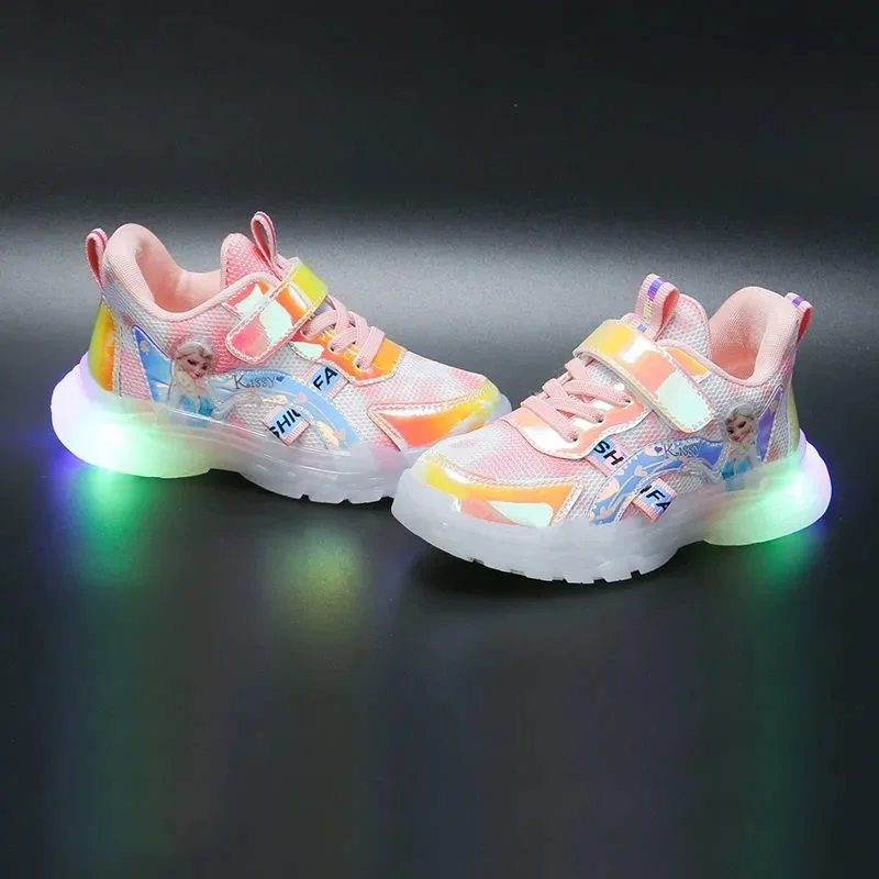 Кроссовки для девочек повседневные розовые с мультяшным принтом принцессы Эльзы