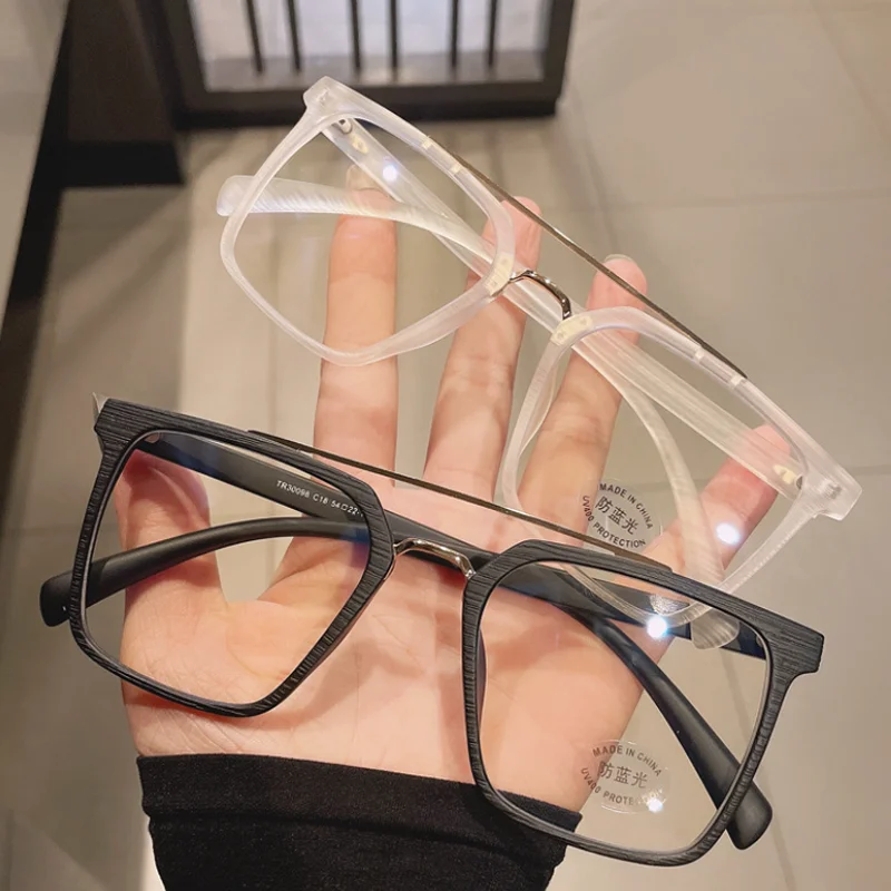 

New Retro Metal Double Bridges Square Women Glasses Frame Fashion Clear Anti-Blue-Ray Eyewear Men TR90 Optical Stripes Frame