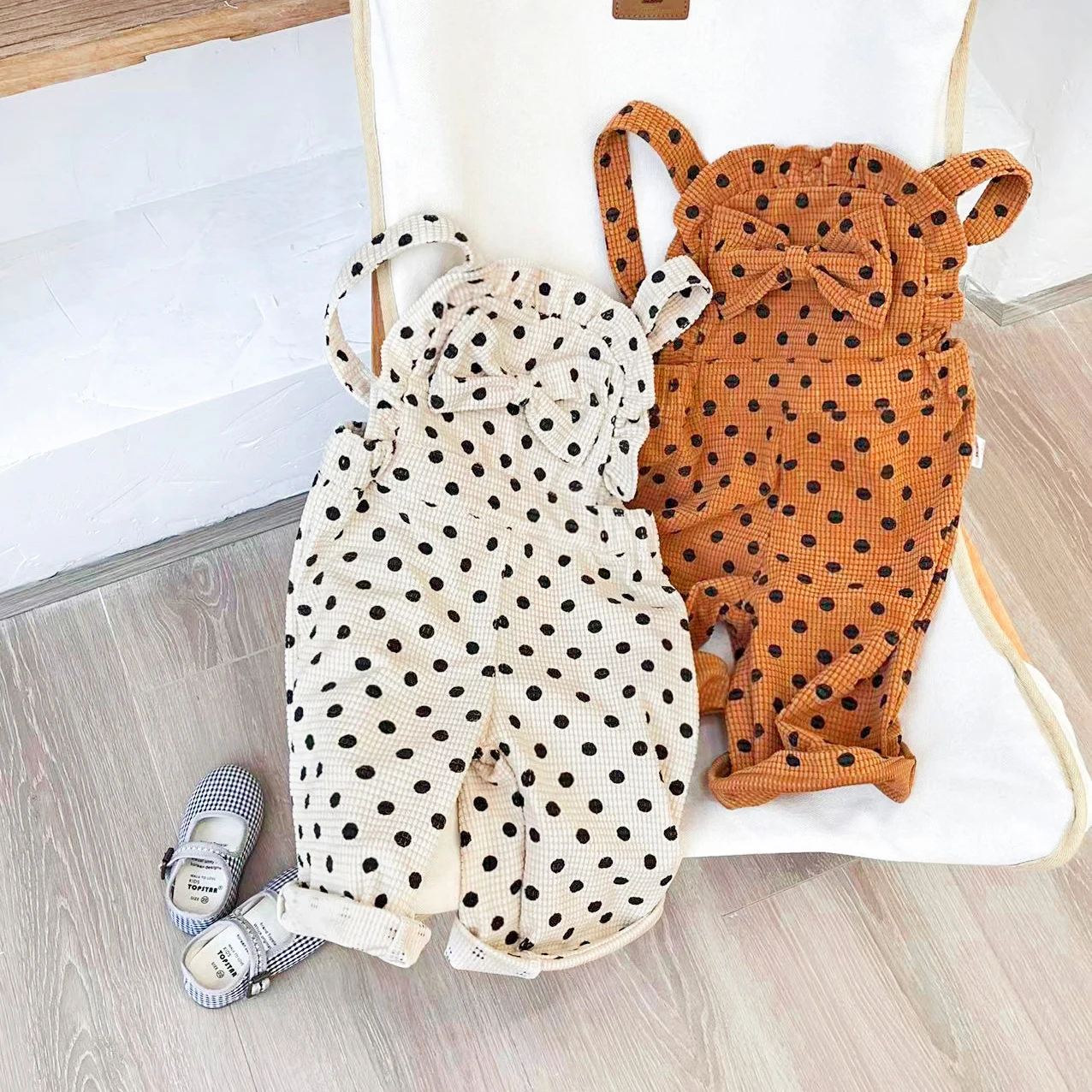 

2022 Autumn Baby Girl Overalls Korean Kids Adjustable Suspender Straight Pants Toddler Girls Polka Dot Princess Jumpsuit Outfits
