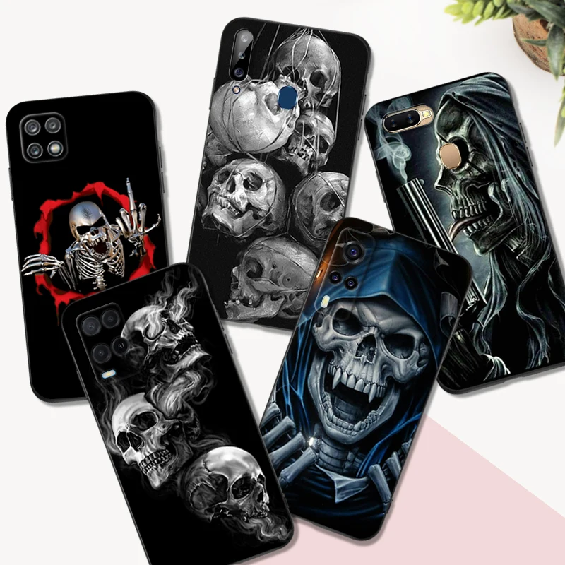 Черный чехол ТПУ для OPPO Reno 7 7Z 8 Lite 4G 5G PRO F11 F17 F15 F19 F19S F21 с черепом ужаса