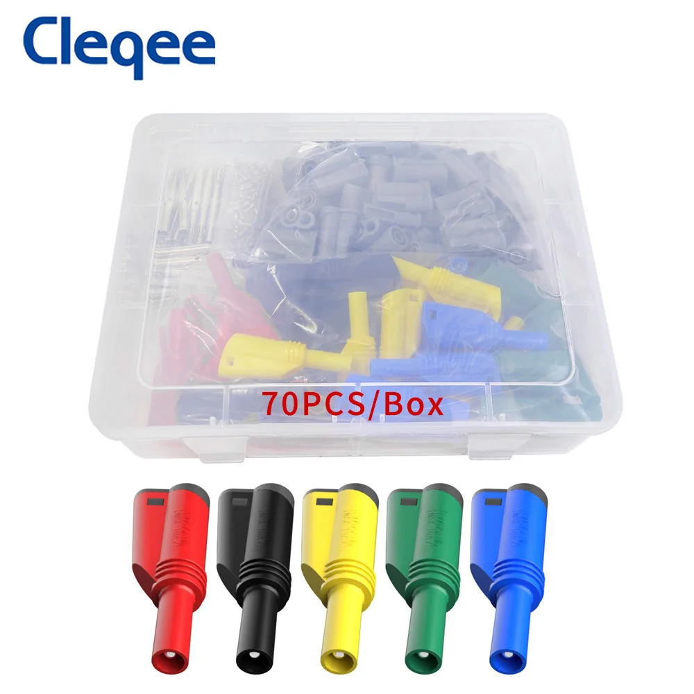 Cleqee P3005B 70pcs High Quality 4mm Banana Plug Connector Stackable Type Screw Locking/Welding DIY Adapter with Plastic Box