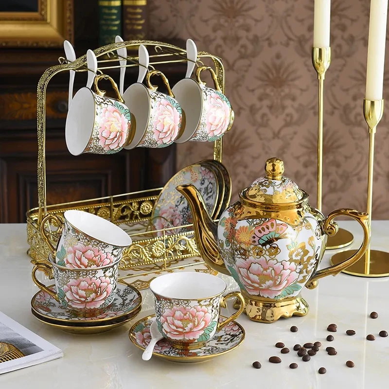 

Кофейный набор из костяного фарфора, фарфоровый чайный набор, улучшенный керамический горшок, кружка, поднос, ложка, сливочный чайник, набор...