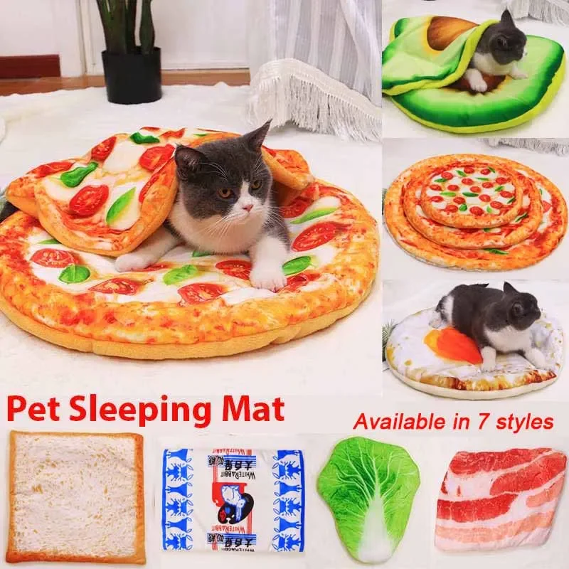 

Pets Dogs Sleeping Bed Cat Comfort Mats Nest Soft Warm Flannel Blankets Bread and Poached Eggs Toast Sleep Pad for kitten Cats