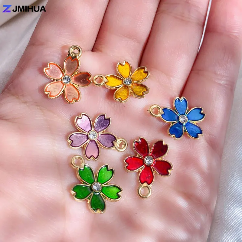 

15pcs Enamel Charms Flower With Crystal Pendant Charm For Jewelry Making Supplies DIY Earrings Bracelets Necklaces Accessories