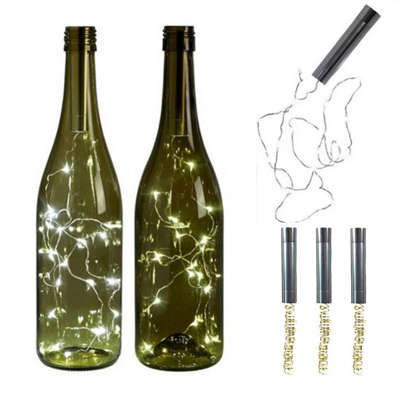 

String Lights Silver LED Wine Bottle Lights Battery Powered Cork Shape Glass Bottle Stopper Lamp Christmas Garlands Decor