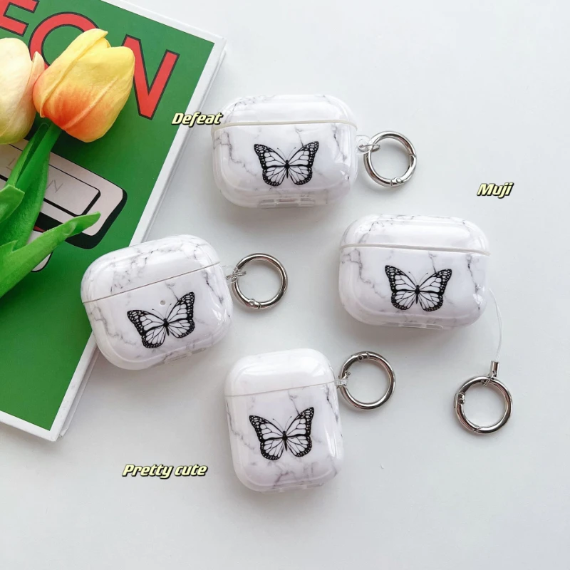 

Simple black butterfly cover earphone bag Suitable for Airpods pro case Apple 2/3 generation earbuds Box silicone cushion pad