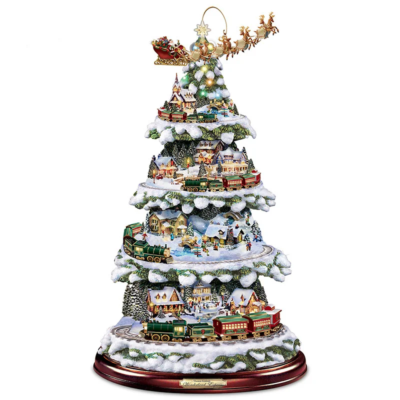 Christmas Tree Rotating Sculpture Train Decorations Paste Window Paste Stickers Christmas Decorations Winter Home Gift