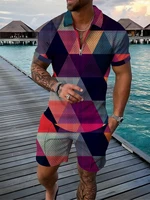 2022 new tracksuit suit lattice series polo shirt and shorts outfits 3d printed breathable casual 2 piece sets mens summer 6xl