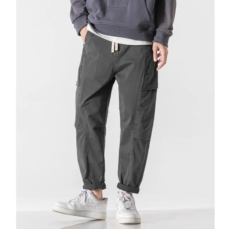 Men Clothing New Pattern Vintage Recreational Military Green Pants Straight Cylinder Loose Drawstring Cargo Pants Autumn Female